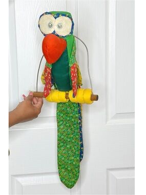 Vintage Hanging Parrot Bird Macaw Floral Colorblock Patchwork